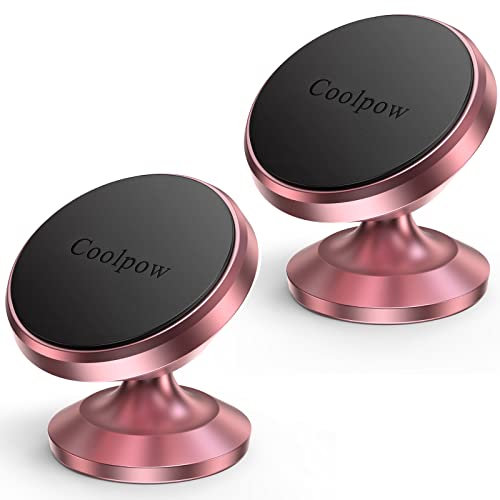 Coolpow【2 Packs 】Magnetic Phone Holder for car【Strong Magnet】phone holders for your car phone holder Mount for Car【4 Metal Plate】Universal Dash cell phone car mount for iphone Samsung car accessories - color: Rose