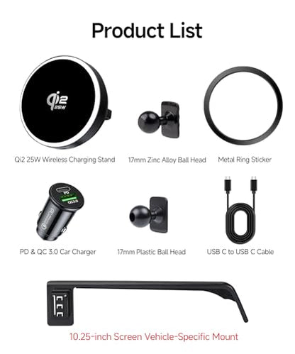 Qi2.2 Max 25W Fast Wireless Car Charger Phone Holder for 2019-2022 BMW 3 Series /2021-2023 4 Series/2022-2024 2 Series 10.25-Inch Screen, Magnetic Phone Mount Compatible with MagSafe