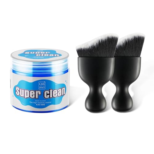 SINGARO Car Cleaning Kit, Universal Car Interior Cleaning Gel and Detailing Brush, Car Putty with 2 Soft Brush Accessories, Car Slime and Dust Brush, Cleaner Gifts for Men Women