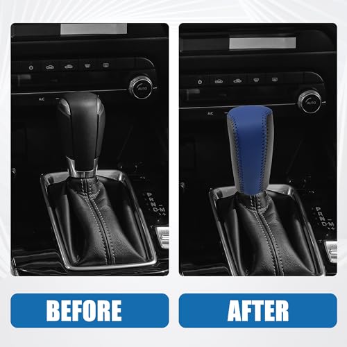 Gear Shift Head Knob Cover Transmission Lever Trim for Honda Civic 10th Gen 2016 2017 2018 2019 2020 Faux Leather Black Blue Stitches