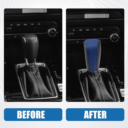Gear Shift Head Knob Cover Transmission Lever Trim for Honda Civic 10th Gen 2016 2017 2018 2019 2020 Faux Leather Black Blue Stitches