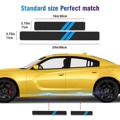 4PCS Door Sill Scratch Protector Stickers Compatible with Challenger Charger Car Threshold Protection Stickers Thickened Carbon Fiber Textured Leather Material Anti-Scratch（Blue） - color: Blue