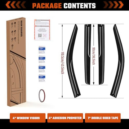 Rain Guards Fit for Chevy Silverado/GMC Sierra 1500 Crew Cab 2019-2026, Tape-on Durable Side Window Wind Deflectors & Visors 2019-2026 Silverado/Sierra 2500HD 3500HD Crew Cab Rain Guard Black 4 PCS - size: Fit for Chevy Silverado/GMC Sierra 2019-2026