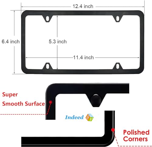 License Plate Frames Black, 2 Pcs 4 Holes Car Licenses Plate Covers Stainless Steel Holders Frame for Plates with Screw Caps.