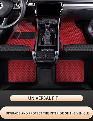 Car Floor Mats, Luxury Faux Leather Automotive Floor Mats All Weather for Cars Truck SUV (4 Pieces,Wine Red) - color: Burgundy