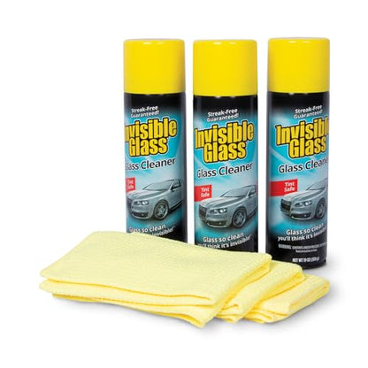 Invisible Glass 99011 Premium Aerosol Glass Cleaner Spray Kit Includes 3 Premium Aerosol Glass Cleaner Spray, 3 Waffle Weave Microfiber Towels for Streak-Free Auto Glass Windows, Windshields & Mirrors - size: 6 Count (Pack of 1)