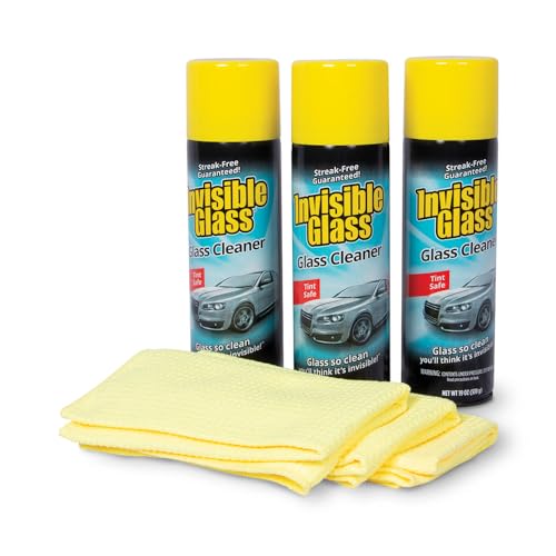 Invisible Glass 99011 Premium Aerosol Glass Cleaner Spray Kit Includes 3 Premium Aerosol Glass Cleaner Spray, 3 Waffle Weave Microfiber Towels for Streak-Free Auto Glass Windows, Windshields & Mirrors - size: 6 Count (Pack of 1)