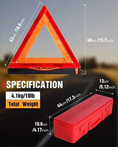 SAFEMATE 3 Pack Warning Triangle DOT Approved, Foldable Emergency Safety Reflective Triangles for Roadside Vehicles Breakdown with Carrying Case - size: 3 PCS