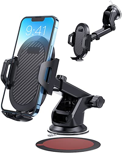 Car Phone Holder Mount, [Strong Suction Cup] [Military Grade Durable] for Windshield and Dashboard, Adjustable Long Arm Compatible with iPhone 17 16 15 14 Pro Max and All Smartphones,Black
