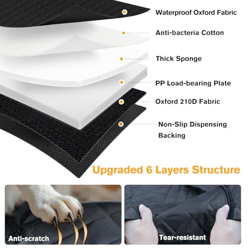 PETICON Back Seat Extender for Dogs, Hard Bottom Dog Car Seat Cover - Supports 400lbs, Rear Seat Pet Cover with Mesh Window, Waterproof Dog Hammock for Car SUV - color: black
