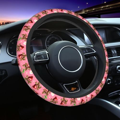 Cherry Flower Steering Wheel Covers Non Slip Neoprene Universal 15 Inch Steering Wheel Protector Car Cover for Men Women - color: Cherry