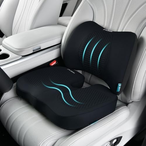 FLORICH Car Seat Cushion and Back Support for Office Chair Memory Foam Chair Cushions Pressure Relief Seat Pads with Gel Massage Point Lumbar Support (Black) - color: Black, size: Cushion+lumbar
