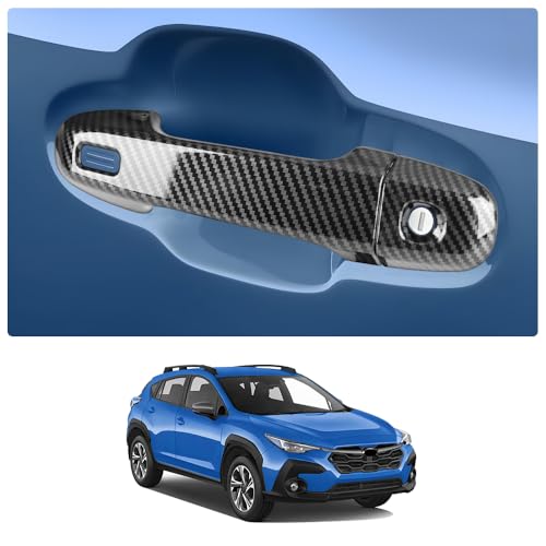 Car Chrome Carbon Fiber Style Door Handle Cover Trim Panel for Subaru Crosstrek 2018-2025，Impreza 2019-2025，Forester 2019-2024，WRX 2022-2025 ，Ascent 2019-2025 Auto Exterior Accessories Kit