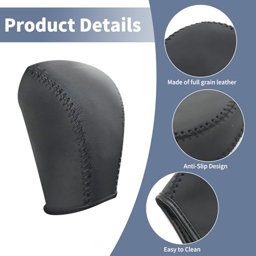 Gear Shift Knob Cover with Black Stitches, Shift Lever Leather Sheath, Replacement for Pathfinder 2013 2014 2015 2016 2017 2018 2019 2020