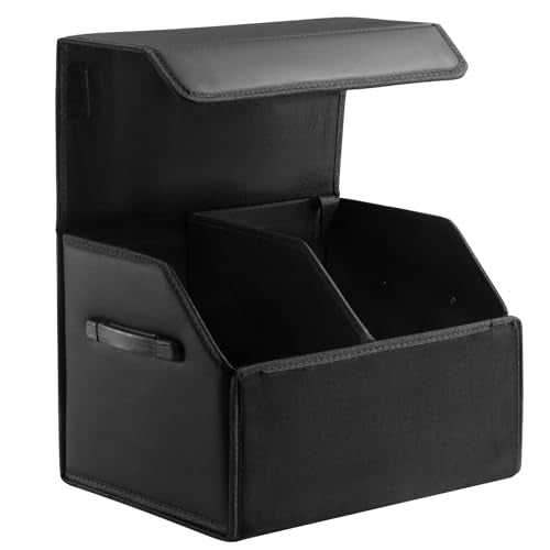 Fyzeoty Car Organizers for Trunk for Suv Sedan, Leather Storage Box,Magnetic Lid,Collapsible and Adjustable,16.5 inches - color: Black, size: Medium