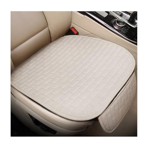 KVAEY Linen Back Car Seat Cover, Anti-Slip Long Bottom Rear Seat Cover Protector with Storage Pockets, Breathable Linen Rear Bench Seat Protector Cushion Pad for Most Vehicles (Beige, Front) - color: Beige, size: Front