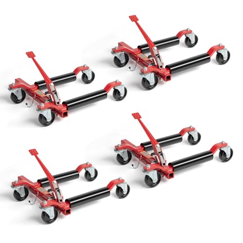 TUFFIOM Car Wheel Dolly Set of 4, Heavy Duty 6000 Lbs Capacity Vehicle Positioning Jack, Anti-Slip Foot Pedal&360° Swivel Casters for SUV Truck Boat Repair Moving,Red-Black - color: Red-Black
