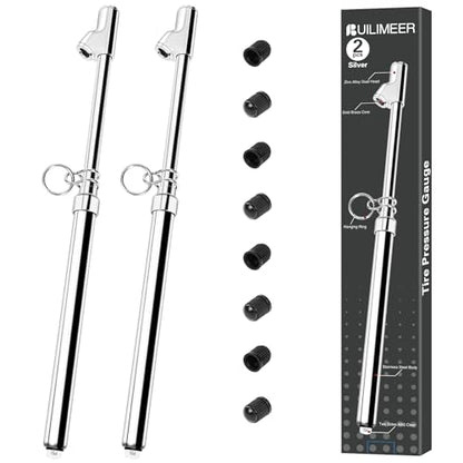 2-Pack Dual Head Tire Pressure Gauge – Heavy Duty 10-150 PSI Air Pressure Gauge with Stainless Steel Body, Metal Nozzle & Durable Plated Brass – for Cars, Trucks, Bikes, RVs & Vehicles - color: Silver, size: 2P
