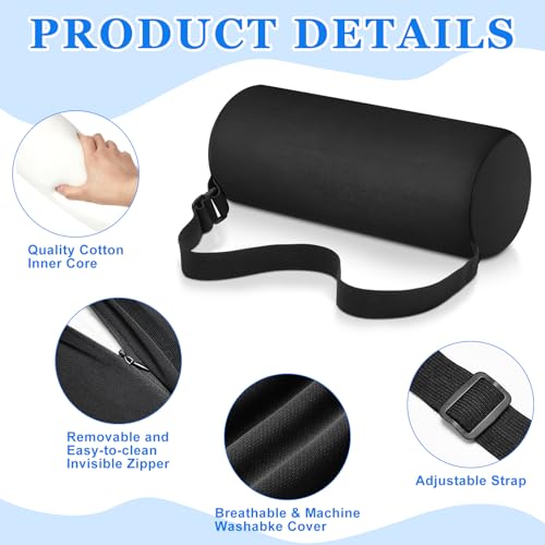 Wenqik 2 Pcs Lumbar Support Pillow Lumbar Roll Lower Pillow Office Seat Cushion with Adjustable Strap and Washable Cover for Travel Gaming Chair Car Seat Pain Relief(Black) - color: Black