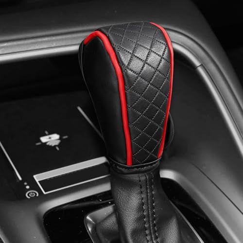Car Gear Shift Cover, Shift Knob Cover, Breathable Leather Vehicle Gear Shifter Stick Protector, Anti-Slip Automotive Shifting Lever Decoration Accessories for Car SUV Truck (Black Red) - color: Black Red