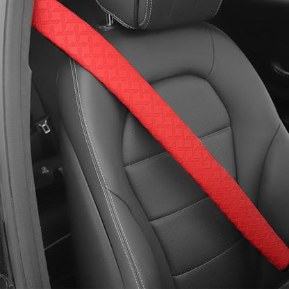 2PCS Extra Long Car Seatbelt Cover, 29.53 inches Soft Leather Vehicle Safety Seat Belt Strap Cushion, Comfortable Auto Shoulder Neck Chest Protection Pads Accessories, Extremely Long (Red) - color: Red/29 inches