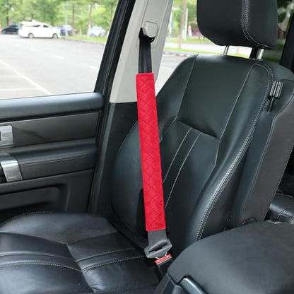 Amooca Soft Automotive Seat Belt Cover Seatbelt Shoulder Pad Neck Protector Cushions Universal Fit SUV Trucks Backpack Red Extra Long 19.7in - color: Red, size: 19.7in-1pc