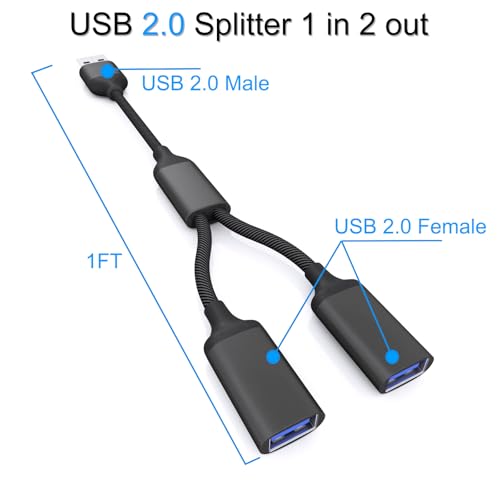 USB Splitter Cable 1 IN 2 OUT 1FT,USB 2.0 Male to Dual Female Extension Cord,Double Data+Charger Y Split Adapter USBA Port Hub for Laptop,PC/Computer,Desktop,Keyboard/Mouse,LED,TV,Printer,Xbox/PS4/PS5 - style: 1 IN 2 OUT