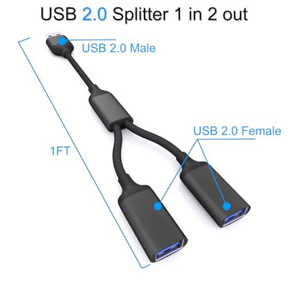 USB Splitter Cable 1 IN 2 OUT 1FT,USB 2.0 Male to Dual Female Extension Cord,Double Data+Charger Y Split Adapter USBA Port Hub for Laptop,PC/Computer,Desktop,Keyboard/Mouse,LED,TV,Printer,Xbox/PS4/PS5 - style: 1 IN 2 OUT
