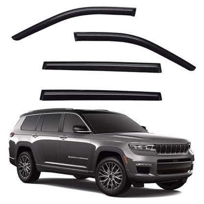 Window Visors Rain Guards Compatible with 2021-2026 Jeep Grand Cherokee L, Out-Channel Side Window Wind Deflectors Vent Shades Accessories, Dark Smoke 4 Pcs, 2022 2023 2024 2025 - size: 2021-2026 Jeep Grand Cherokee L 3-ROW
