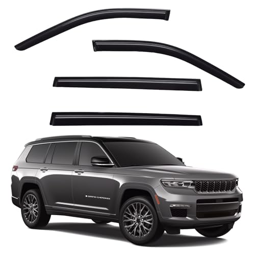 Window Visors Rain Guards Compatible with 2021-2026 Jeep Grand Cherokee L, Out-Channel Side Window Wind Deflectors Vent Shades Accessories, Dark Smoke 4 Pcs, 2022 2023 2024 2025 - size: 2021-2026 Jeep Grand Cherokee L 3-ROW
