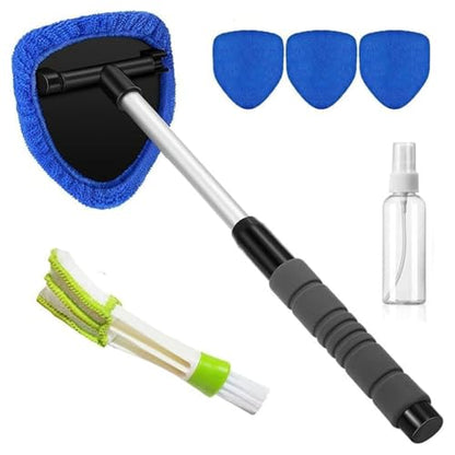 SakerPlus Telescopic Microfiber Glass Car Defroster Brush, 180° Rotating Head and Retractable Handle Multi-Surface Cleaner for Windows, Mirrors, Tiles (Blue) - color: Blue