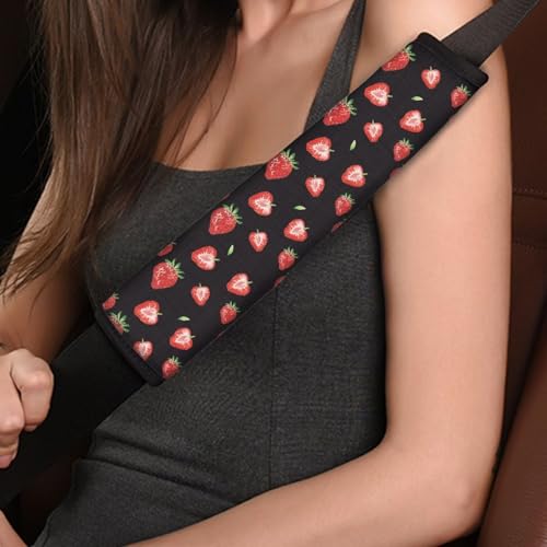 Red Strawberry Car Seat Belt Cover Shoulder Safety Strap Covers Pads Fashion Auto Interior Anti-Slip Shoulder Strap Protect Fit for Most Cars, Vehicles, SUVs - color: Red Strawberry