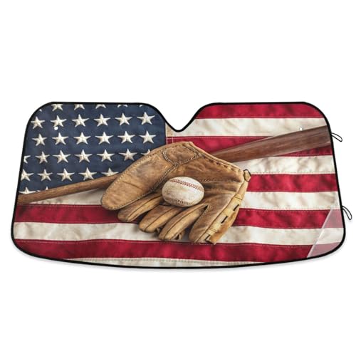 Vintage Baseball Bat Windshield Sun Shade - Foldable Car Front Window Sunshades for Most Sedans SUV Truck - Blocks UV Rays and Keeps Your Vehicle Cool - color: Vintage Baseball Bat, size: 55*27.6inch