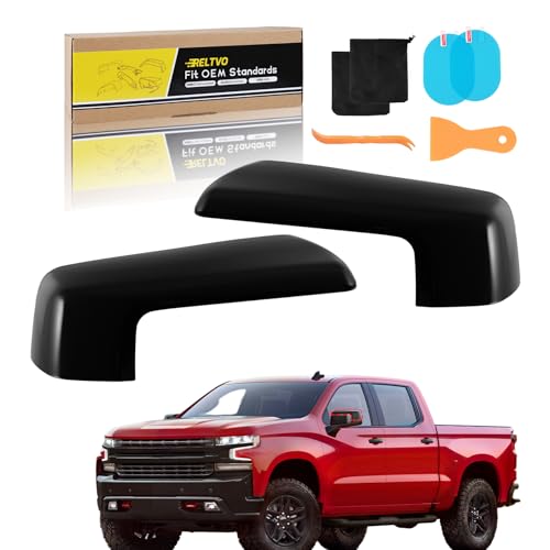 Black Mirror Covers for 2019 2020 2021 2022 2023 2024 2025 Chevy Silverado 1500&GMC Sierra 1500，Precision Fit Replacement Left & Right Mirror Cap Set with Tools(Black, Left&Right) - color: Black, size: Left&Right