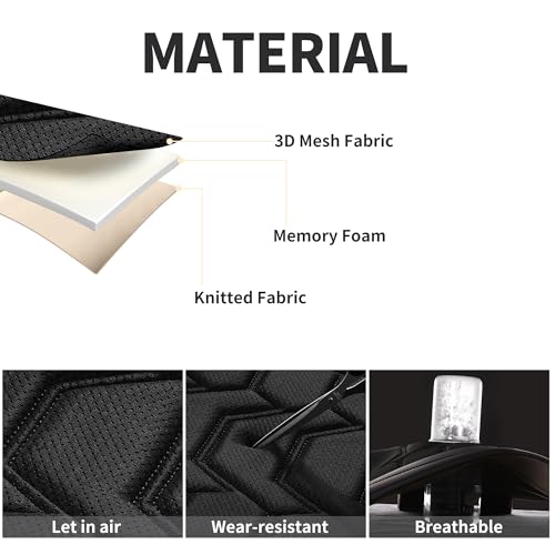 Memory Foam Leather Car Seat Covers, Breathable Air Cool Mesh Front Seat Protectors, Airbag Compatible Automative Comfortable Accessories, Universal Fit for Most Cars SUVs Trucks, Black, 4pcs.