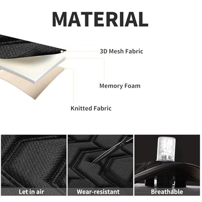Memory Foam Leather Car Seat Covers, Breathable Air Cool Mesh Front Seat Protectors, Airbag Compatible Automative Comfortable Accessories, Universal Fit for Most Cars SUVs Trucks, Black, 4pcs.