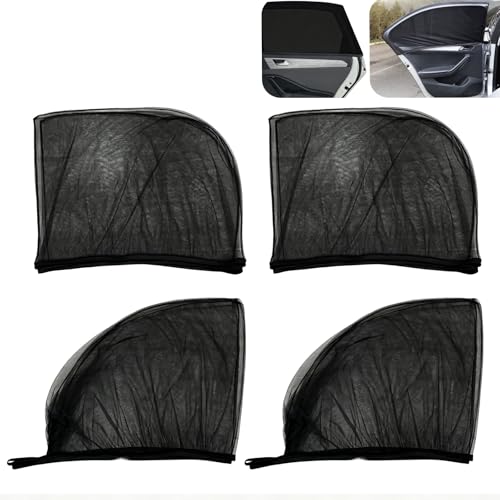 4 PCS Car Window Shades, Stretchable Side Window Full Coverage Sun Shade, Breathable Front & Rear Door Mesh Window Cover for Baby Kids Adults Pet, Universal for Most Cars (Black) - size: 4 Pcs