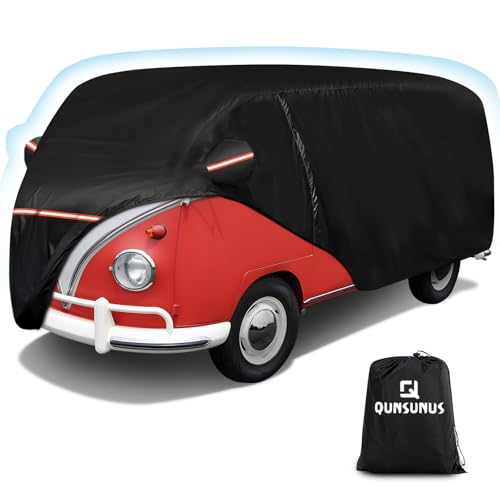 QUNSUNUS Waterproof Car Cover for VW Bus T1 T2 T3 1950-1992, Outdoor Car Covers with Zipper, All Weather Full Exterior Cover with Straps for Wind, Sun, UV and Dust Protection - size: for VW Bus T1 T2 T3