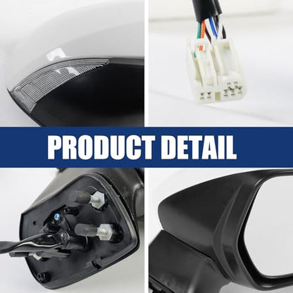 Driver Left Side Mirror Assembly Replace for 2020-2025 Toyota Corolla Heated, Manual Folding, Power Adjustable, Turn Signal, W/Blind Spot, Replace #87940-02920, 7Pins White