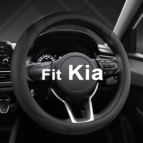 West Llama Customized Auto Car Steering Wheel Cover for Kia Sportage Sorento Spectra Forte 14.5-15 inch (Black-Standard Size) - color: A-Black