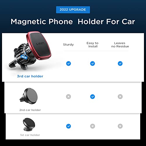 LISEN Magnetic Phone Holder for Car Upgraded Clip Ultra Car Phone Holder 6 Strong Magnets Cell Phone Holder Car Magnetic Case Friendly Phone Car Holder Mount for 4-6.7 inch Smartphones (Red) - color: Red