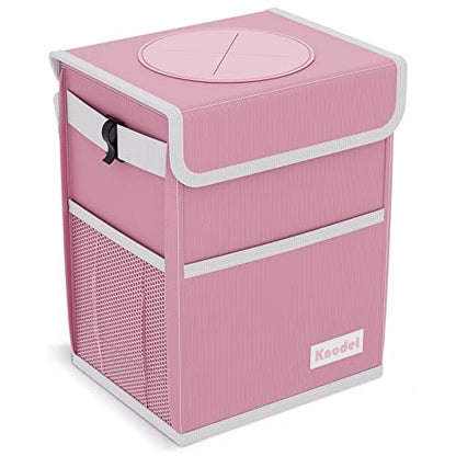 K KNODEL Waterproof Car Trash Can with Lid, Leak-Proof Garbage Bag, Hanging Bin for Women (Pink, Medium) - color: Pink, size: Medium