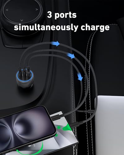 67W USB C Car Charger Super Fast Charging, 2Pack 3-Port 12-24V Car Accessories Phone Cigarette Lighter Adapter with USB C PD&QC 3.0 Fast Charger for iPhone 17 16 15 14 13 12 11 Pro Max, iPad, Galaxy