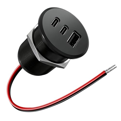 90W All-Aluminum RV USB Outlet 12V/24V 3 Charging Ports, GIBBAB 2 36W PD3.0 Type-C+18W QC3.0 Fast Charging Socket, Recessed Mount Car Charger Cigarette Lighter Replacement for Camper Trailer Boat Van - color: Black, size: 1P