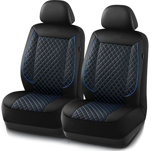 Skechers Car Seat Covers,Piping Luxury Faux Seat Covers,Waterproof Anti Slip Car Seat Protector Front Seats,Car Accessories Airbag Universal Fit for Most Cars,Vans,Trucks,SUV,Blue - color: Black and Blue, size: Front Only
