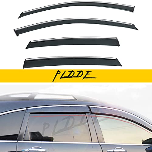 Smoke Tint with Chrome Trim Window Visors Compatible with 2007-2011 CRV CR-V Outside Mount Tape-On Style PVC Sun/Rain Guard Vent 4pcs - size: 07-11 CRV
