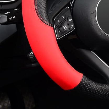 LABBYWAY Steering Wheel Cover, Universal Fit 15 Inch Microfiber Leather Car Wheel Protector, Anti-Slip, Red - color: black&red