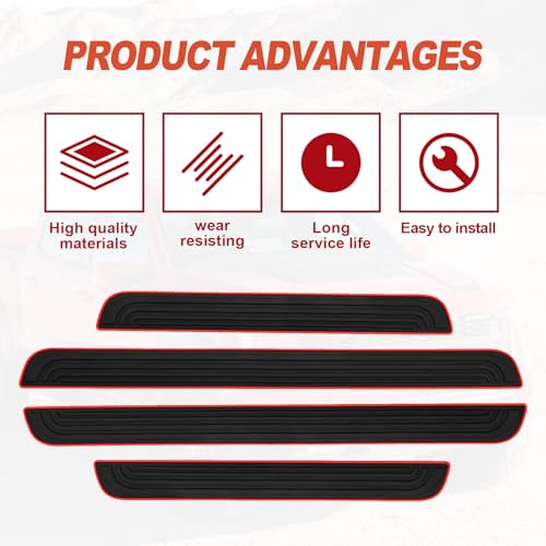 4 Pieces Universal Car Door Sill Protectors Anti Scratch and Waterproof Door Edge Guards for Car Truck SUV PVC Threshold Protector Cover Black with Red Edge