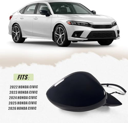 Right Passenger side Mirror Fits 2022-2026 HONDA CIVIC Sedan/Hatchback With Power Glass, Manual Folding, Match to Crystal Black Pearl Replace HO1321350 76208T20A01 (3 Pins) - size: R-3Pins
