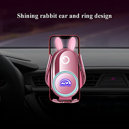 Car Phone Holder Mount Wireless Charging Auto Clamping Rotatable Vent Clip Cute Pink Rabbit Woman for iPhone Samsung Andriod Phone - style: Pink rabbit